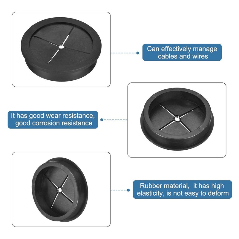 uxcell 2 Pcs Cable Cord Grommet, 2-3/8 Inch (60mm) Desk Grommet Flexible Rubber Grommets Wire Hole Cover Pass Through for Office Computer Desk Wire Organizer, Black - Image 3